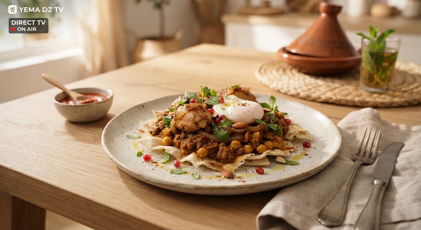 Plat algérien contemporain dressé sur une assiette en céramique claire