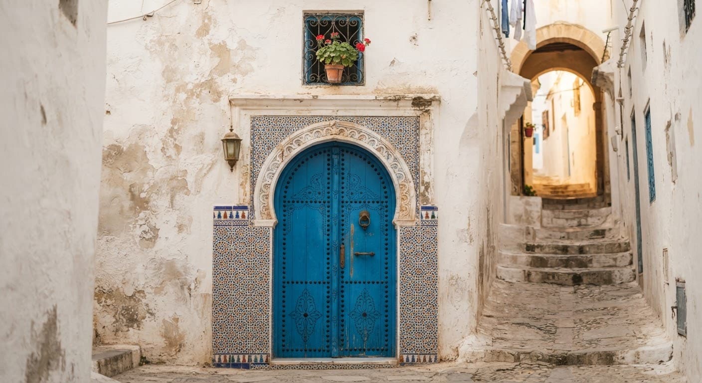 Façades blanchies et volets bleus de la Casbah d'Alger