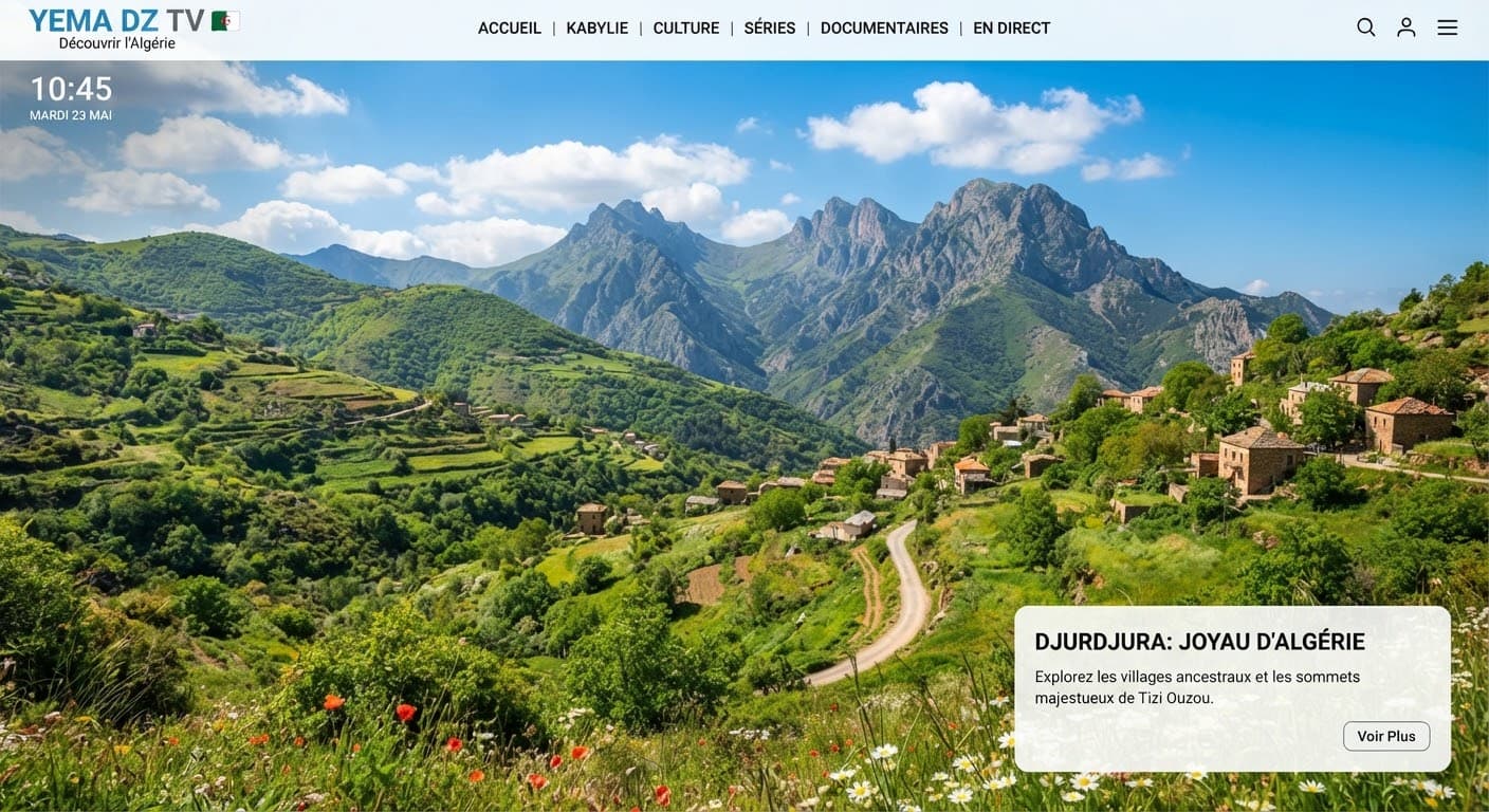 Collines verdoyantes du Djurdjura parsemées de maisons de pierre