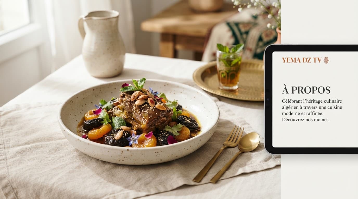 Interprétation moderne d'un plat algérien sur une assiette artisanale