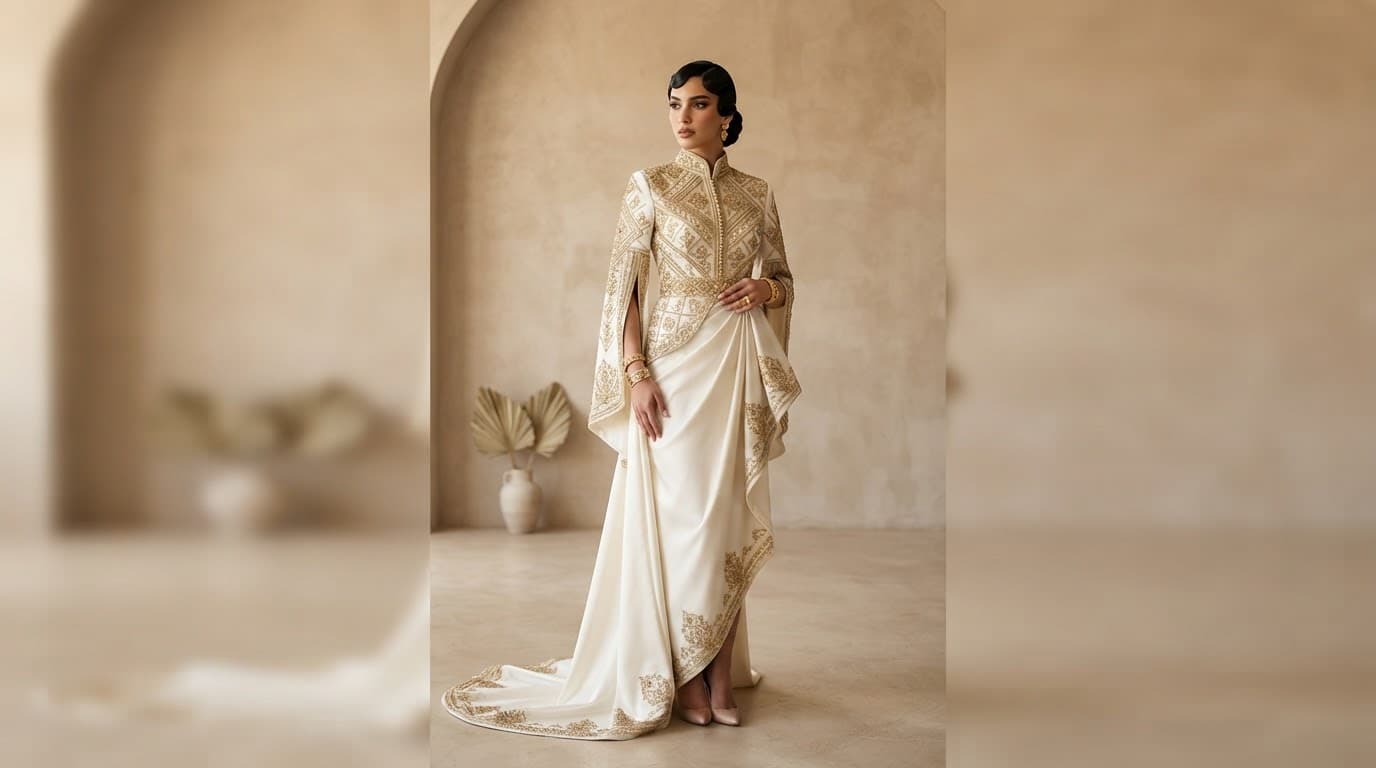 Portrait mode d'une haute couture algérienne contemporaine en studio