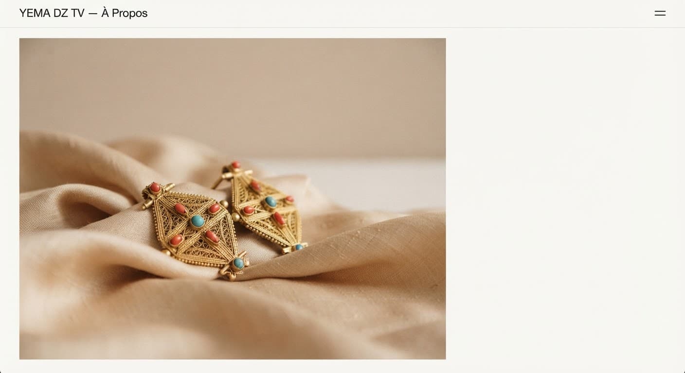 Bijoux algériens traditionnels posés sur une soie drapée aux tons chauds