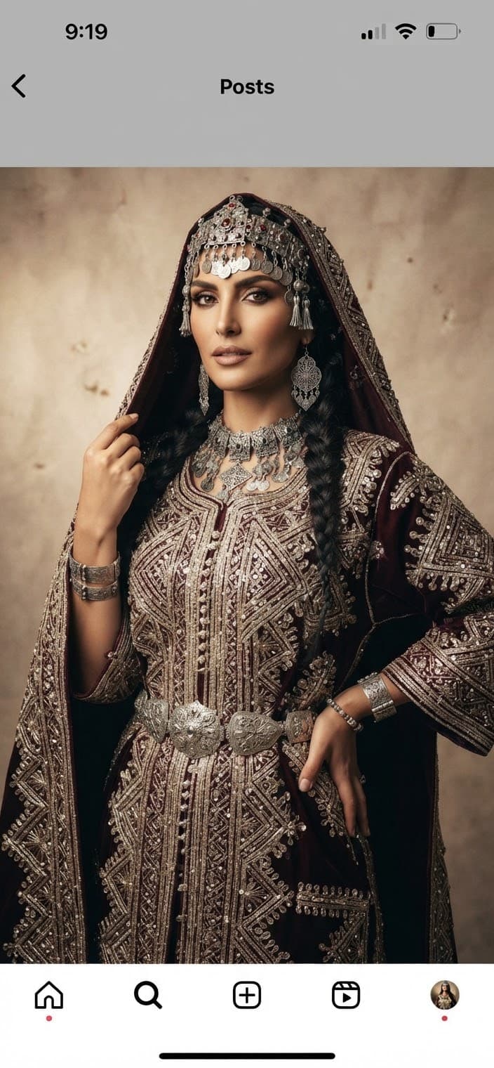 Robe chaoui des Aurès, fibules en argent et tissage géométrique coloré